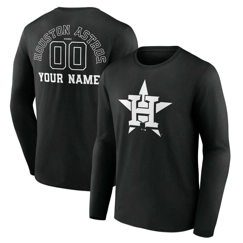 Houston Astros Monochrome Personalized Name & Number Long Sleeve T-Shirt | MLB Discount