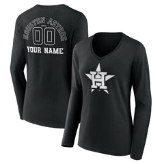 Houston Astros Women's Monochrome Personalized Name & Number Long Sleeve V-Neck T-Shirt | MLB On Sale