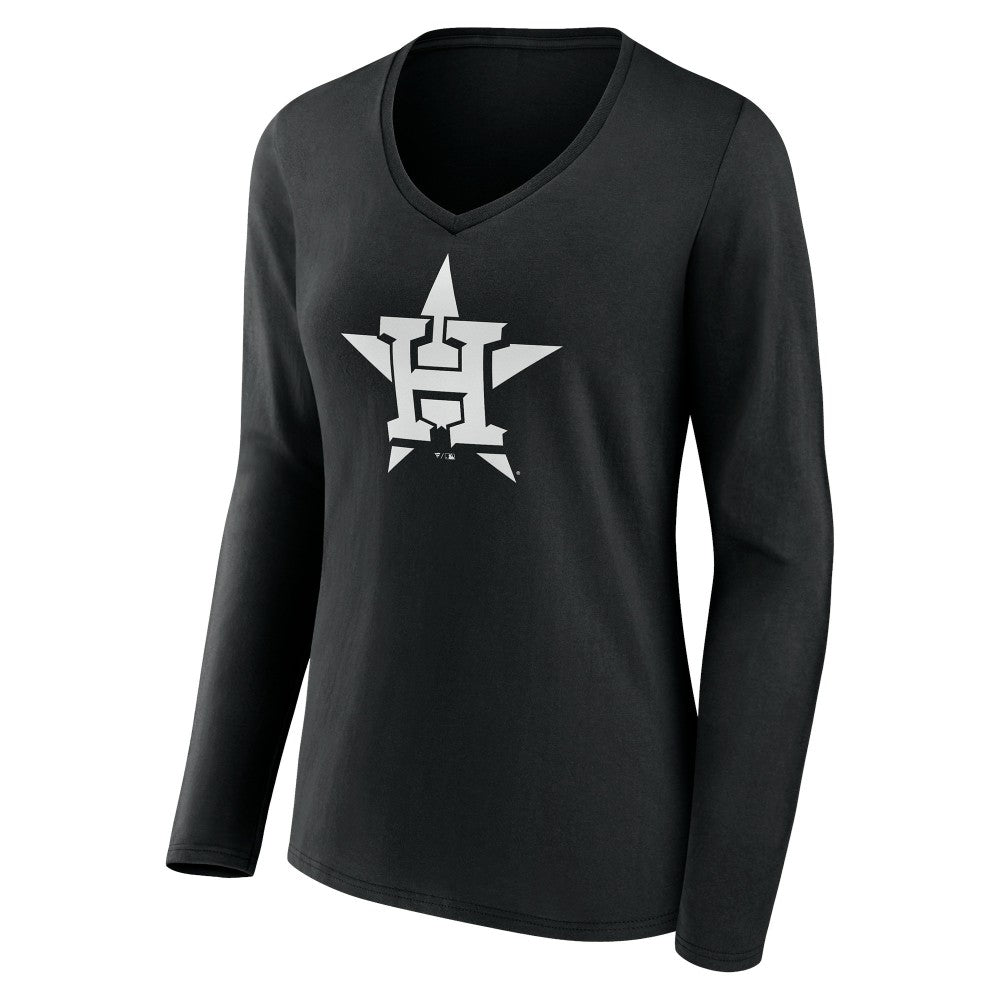 Houston Astros Women's Monochrome Personalized Name & Number Long Sleeve V-Neck T-Shirt | MLB On Sale