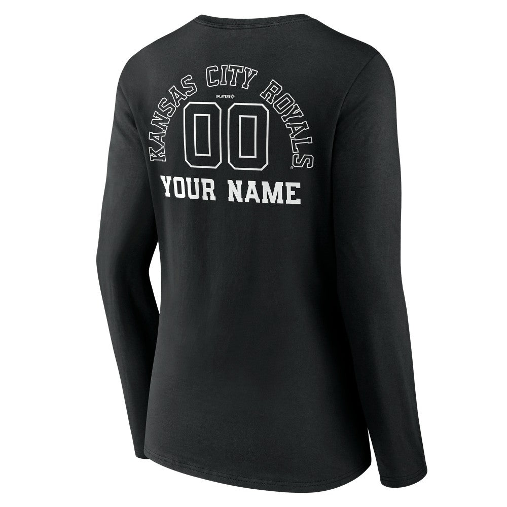 Kansas City Royals Women's Monochrome Personalized Name & Number Long Sleeve V-Neck T-Shirt | MLB New