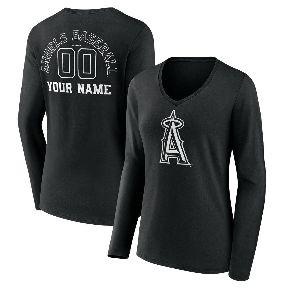 Los Angeles Angels Women's Monochrome Personalized Name & Number Long Sleeve V-Neck T-Shirt | MLB For sale