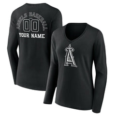 Los Angeles Angels Women's Monochrome Personalized Name & Number Long Sleeve V-Neck T-Shirt | MLB For sale