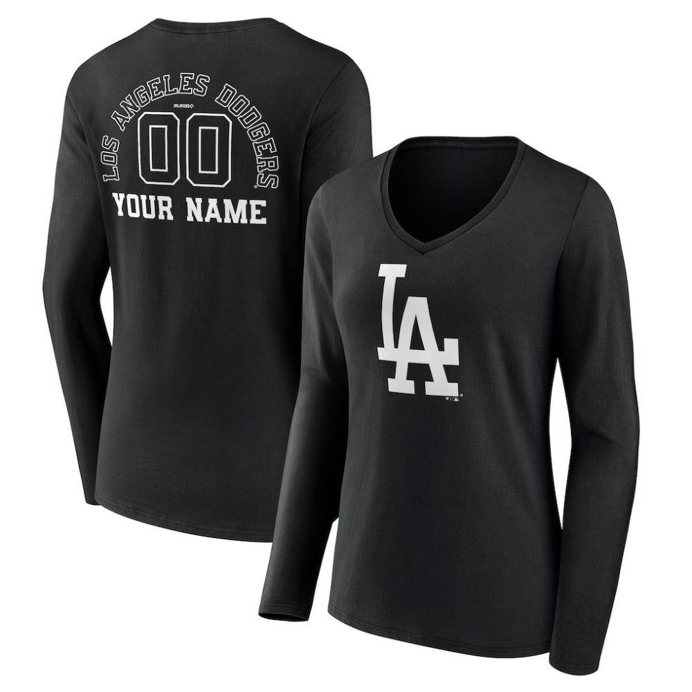 Los Angeles Dodgers Women's Monochrome Personalized Name & Number Long Sleeve V-Neck T-Shirt | MLB Near me