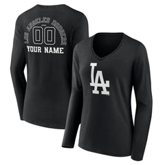 Los Angeles Dodgers Women's Monochrome Personalized Name & Number Long Sleeve V-Neck T-Shirt | MLB Near me