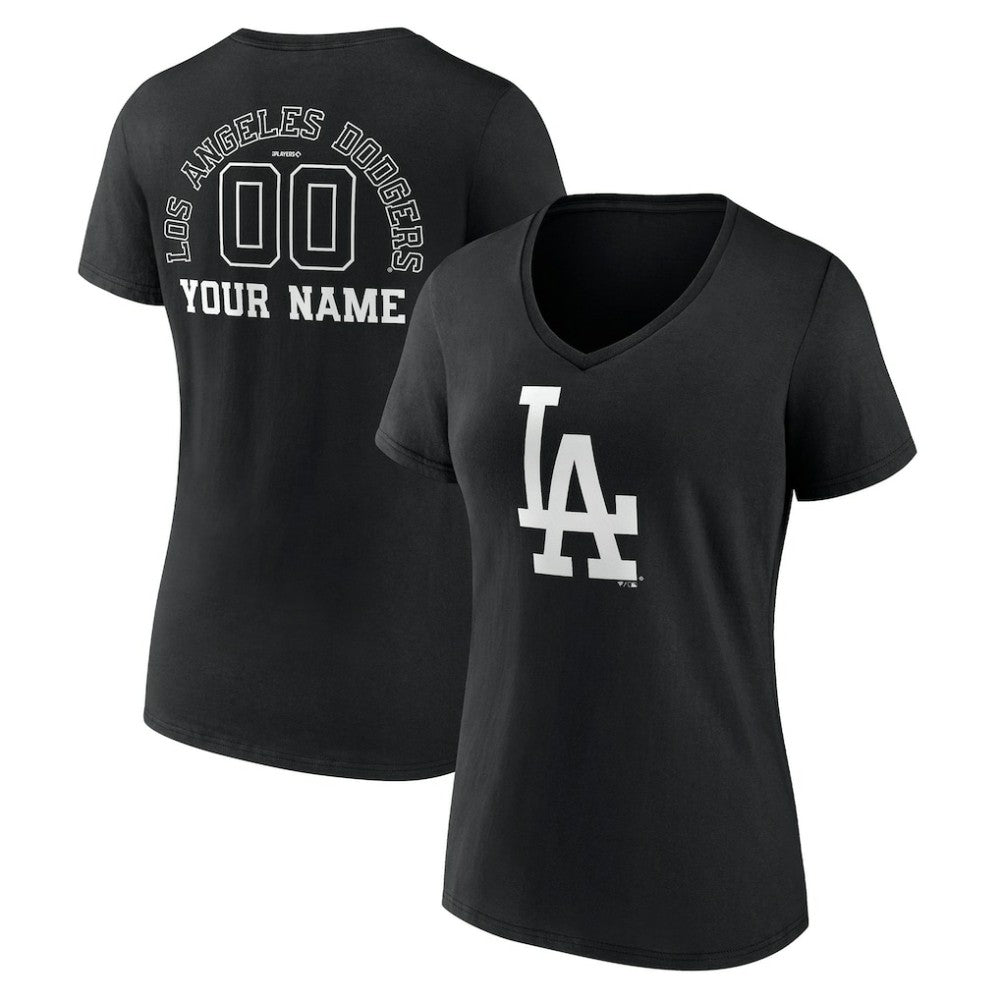 Los Angeles Dodgers Women's Monochrome Personalized Name & Number V-Neck T-Shirt | MLB New