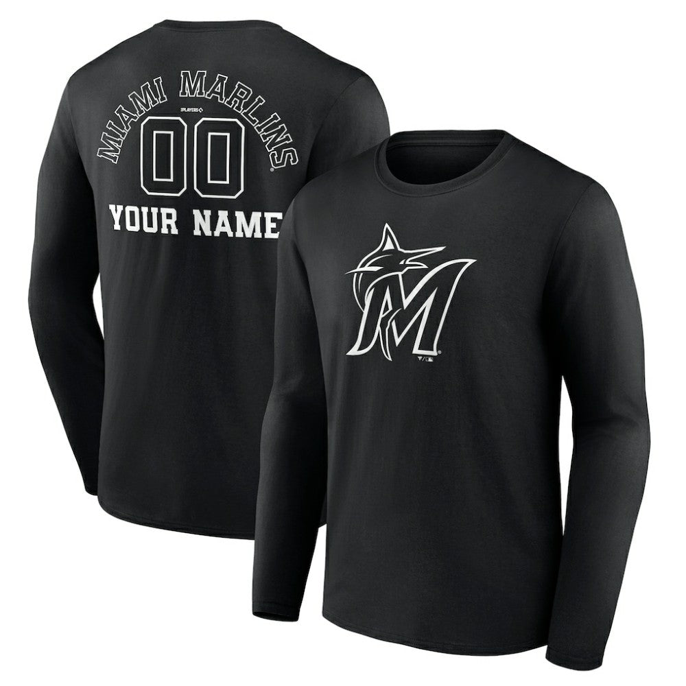 Miami Marlins Monochrome Personalized Name & Number Long Sleeve T-Shirt | MLB Shop