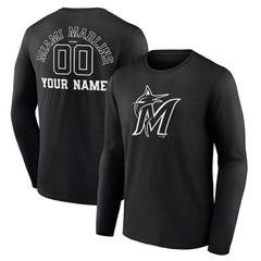 Miami Marlins Monochrome Personalized Name & Number Long Sleeve T-Shirt | MLB Shop