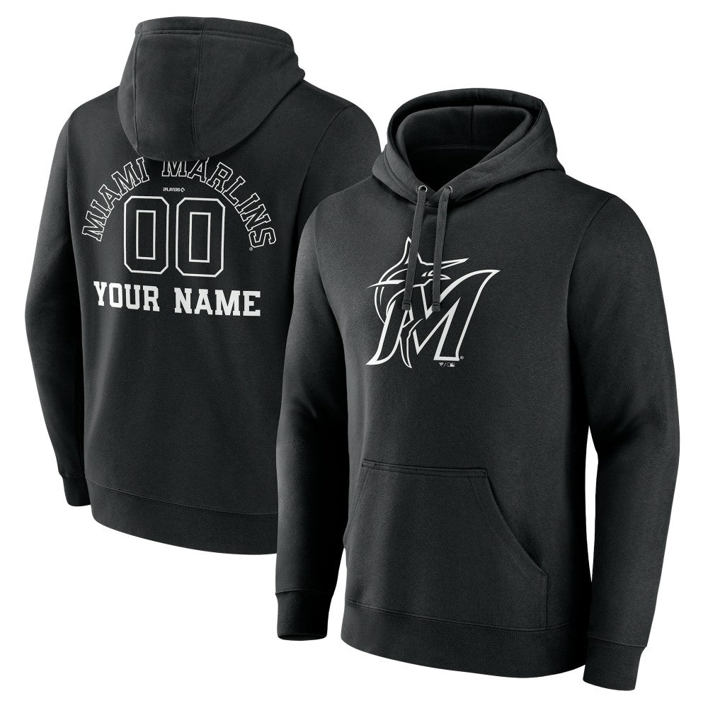 Miami Marlins Monochrome Personalized Name & Number Pullover Hoodie | MLB Outlet