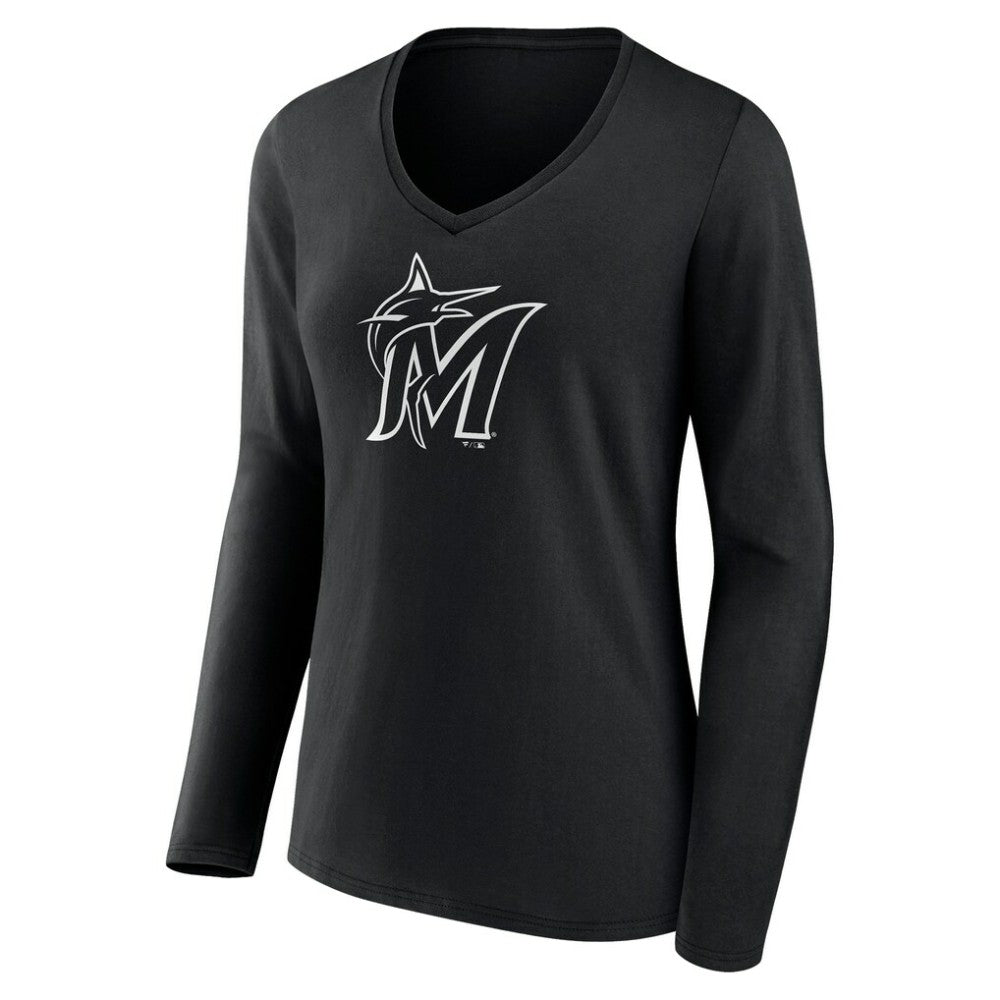 Miami Marlins Women's Monochrome Personalized Name & Number Long Sleeve V-Neck T-Shirt | MLB For sale