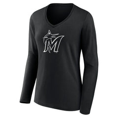 Miami Marlins Women's Monochrome Personalized Name & Number Long Sleeve V-Neck T-Shirt | MLB For sale