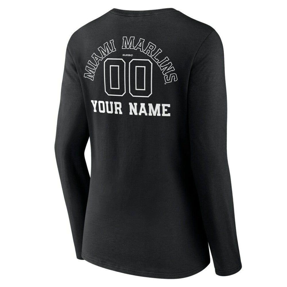 Miami Marlins Women's Monochrome Personalized Name & Number Long Sleeve V-Neck T-Shirt | MLB For sale