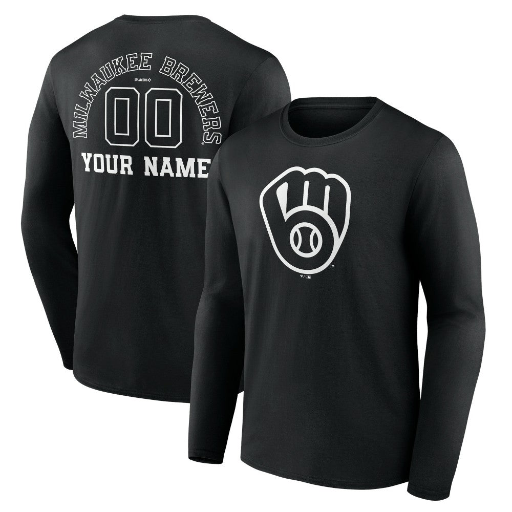 Milwaukee Brewers Monochrome Personalized Name & Number Long Sleeve T-Shirt | MLB For sale