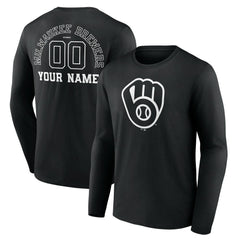 Milwaukee Brewers Monochrome Personalized Name & Number Long Sleeve T-Shirt | MLB For sale