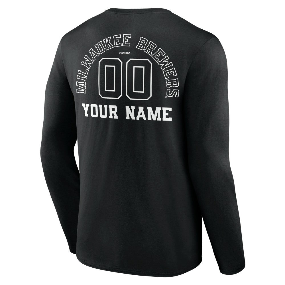 Milwaukee Brewers Monochrome Personalized Name & Number Long Sleeve T-Shirt | MLB For sale