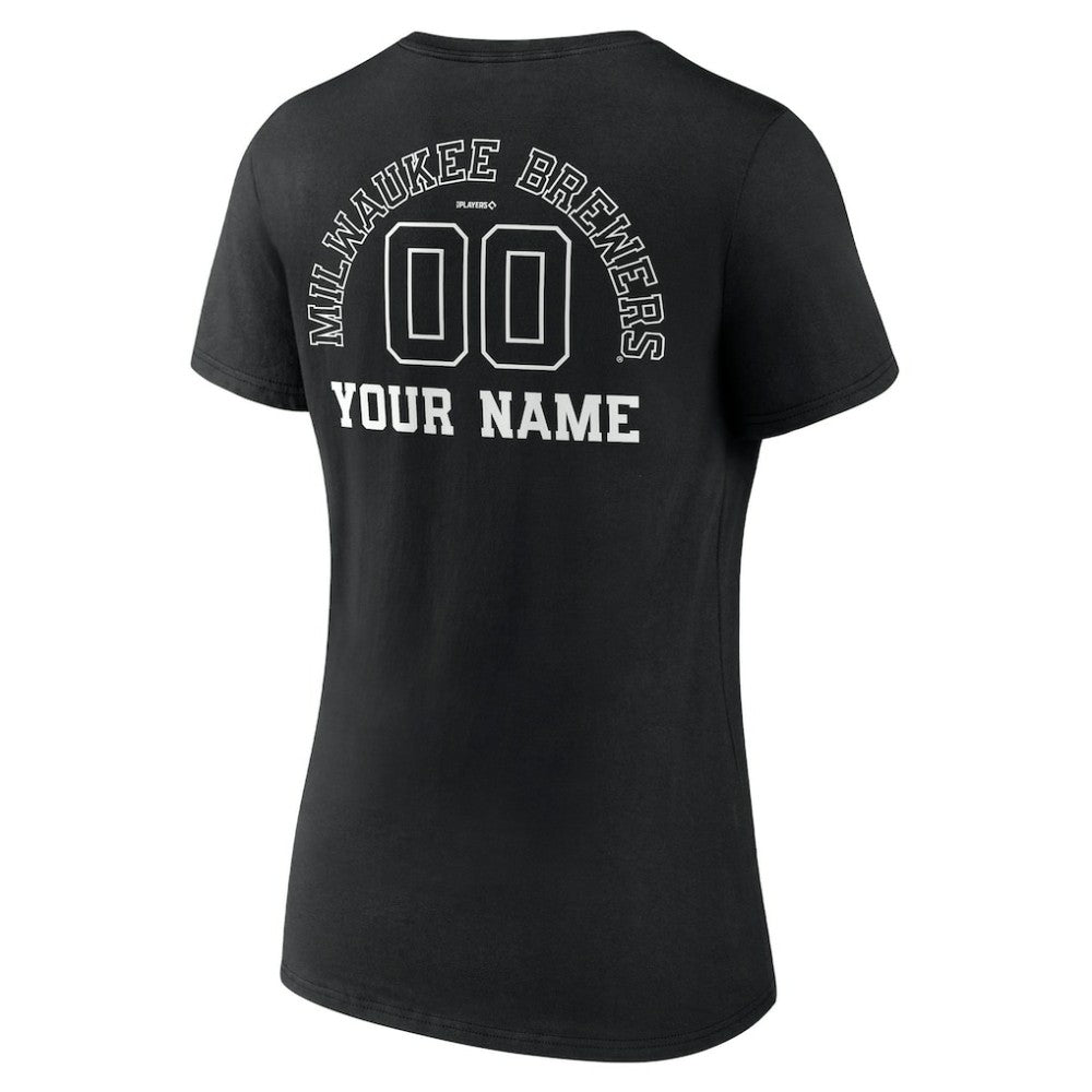 Milwaukee Brewers Women's Monochrome Personalized Name & Number V-Neck T-Shirt | MLB Online