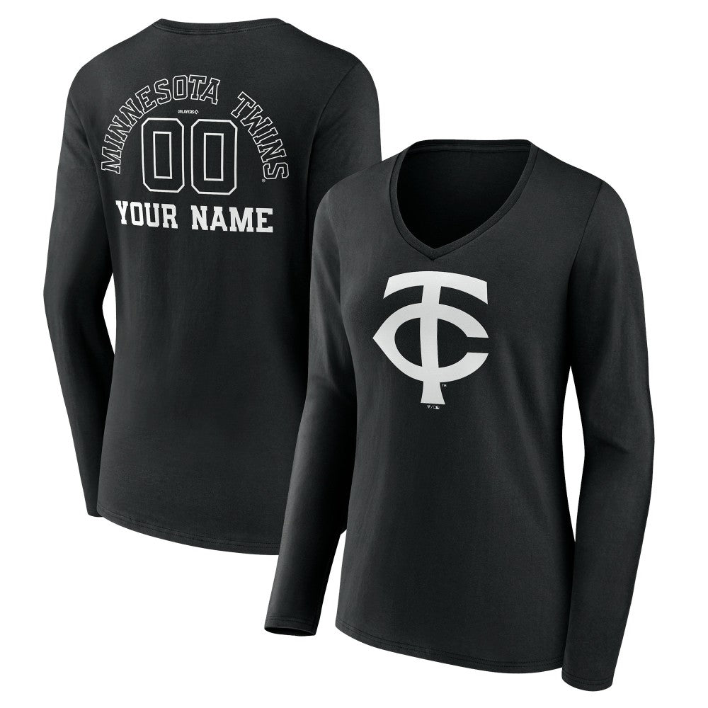 Minnesota Twins Women's Monochrome Personalized Name & Number Long Sleeve V-Neck T-Shirt | MLB US