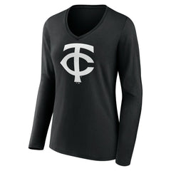 Minnesota Twins Women's Monochrome Personalized Name & Number Long Sleeve V-Neck T-Shirt | MLB US