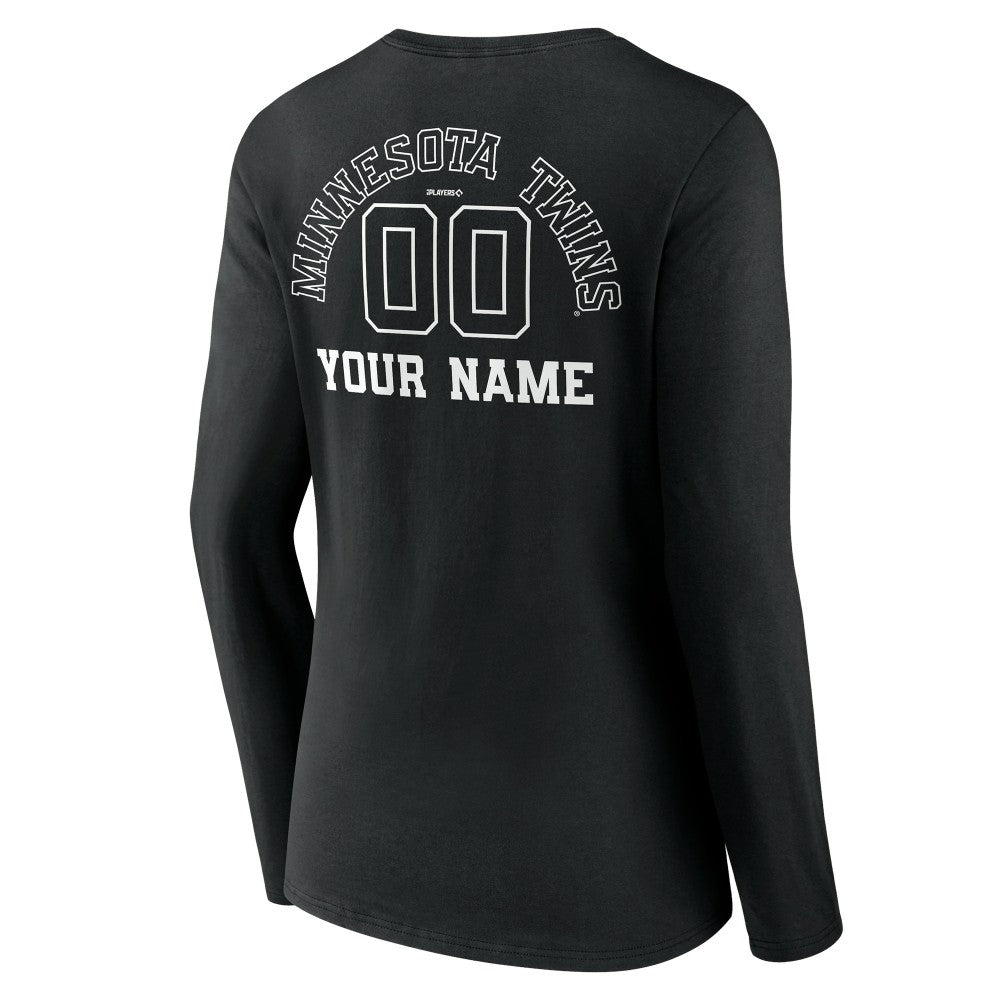 Minnesota Twins Women's Monochrome Personalized Name & Number Long Sleeve V-Neck T-Shirt | MLB US