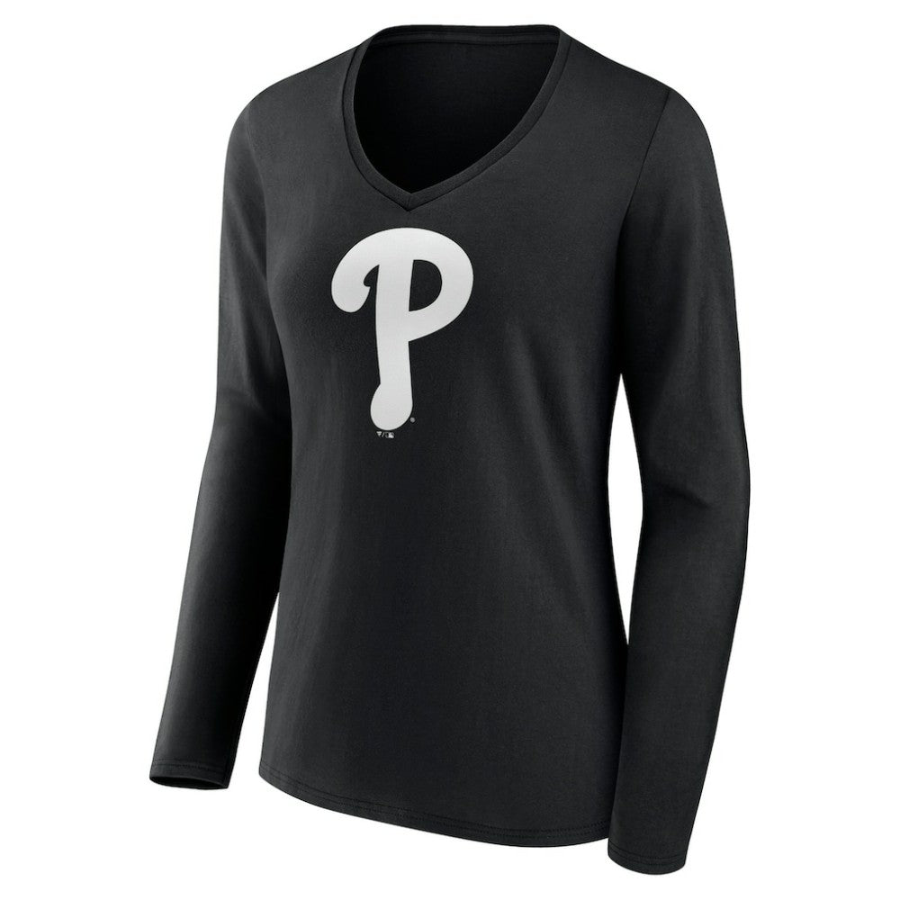 Philadelphia Phillies Women's Monochrome Personalized Name & Number Long Sleeve V-Neck T-Shirt | MLB For sale