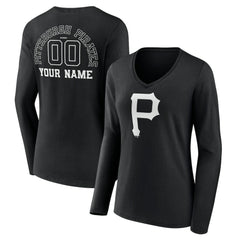 Pittsburgh Pirates Women's Monochrome Personalized Name & Number Long Sleeve V-Neck T-Shirt | MLB Near me