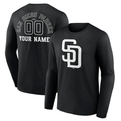 San Diego Padres Monochrome Personalized Name & Number Long Sleeve T-Shirt | MLB On Sale