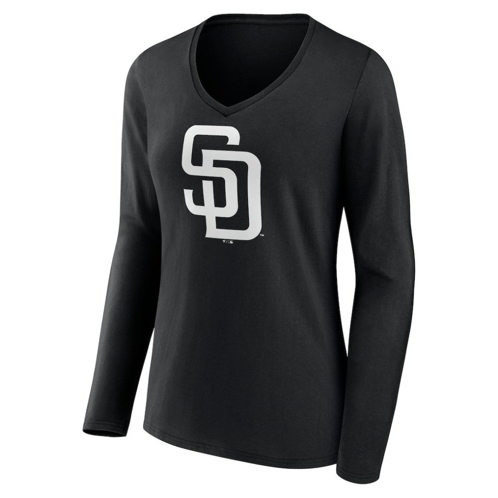 San Diego Padres Women's Monochrome Personalized Name & Number Long Sleeve V-Neck T-Shirt | MLB New