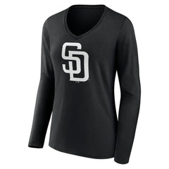 San Diego Padres Women's Monochrome Personalized Name & Number Long Sleeve V-Neck T-Shirt | MLB New