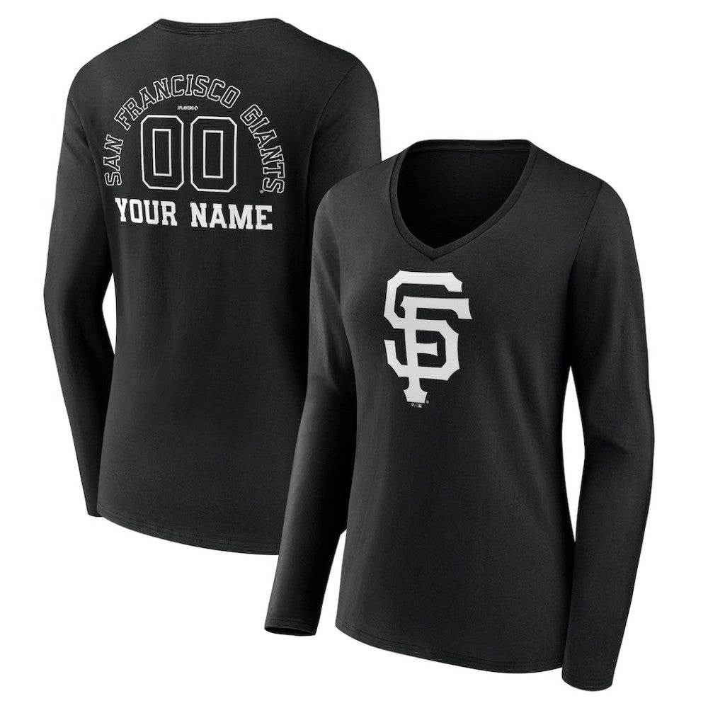 San Francisco Giants Women's Monochrome Personalized Name & Number Long Sleeve V-Neck T-Shirt | MLB Near me