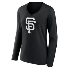 San Francisco Giants Women's Monochrome Personalized Name & Number Long Sleeve V-Neck T-Shirt | MLB Near me