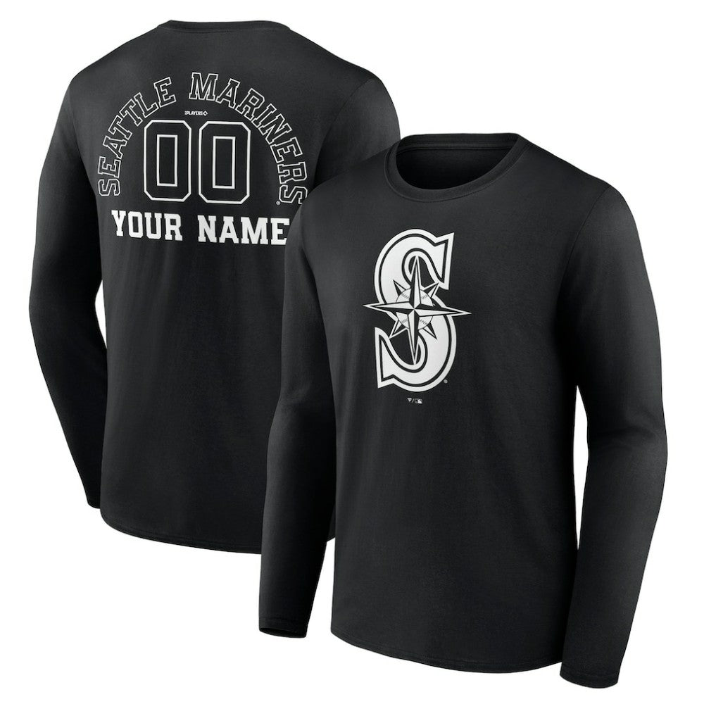 Seattle Mariners Monochrome Personalized Name & Number Long Sleeve T-Shirt | MLB US