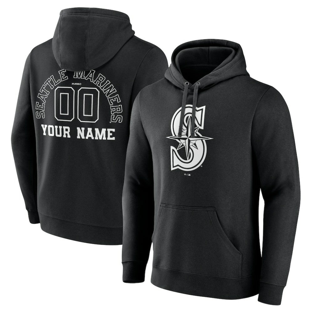 Seattle Mariners Monochrome Personalized Name & Number Pullover Hoodie | MLB Near me