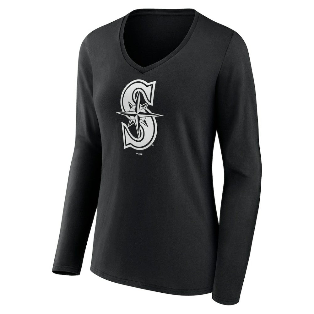 Seattle Mariners Women's Monochrome Personalized Name & Number Long Sleeve V-Neck T-Shirt | MLB Discount