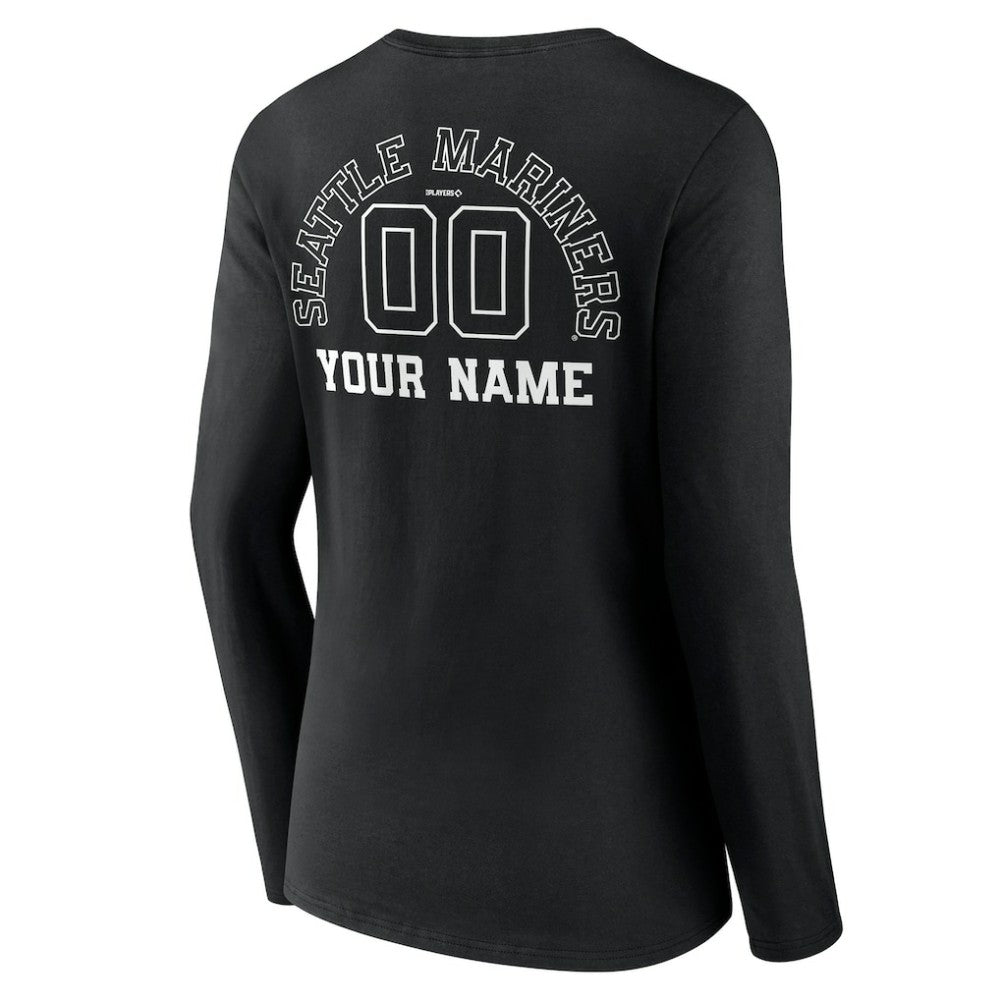 Seattle Mariners Women's Monochrome Personalized Name & Number Long Sleeve V-Neck T-Shirt | MLB Discount