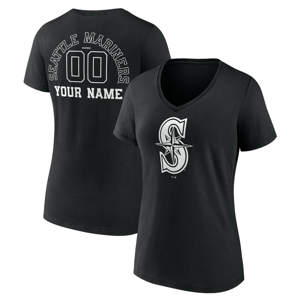 Seattle Mariners Women's Monochrome Personalized Name & Number V-Neck T-Shirt | MLB Discount