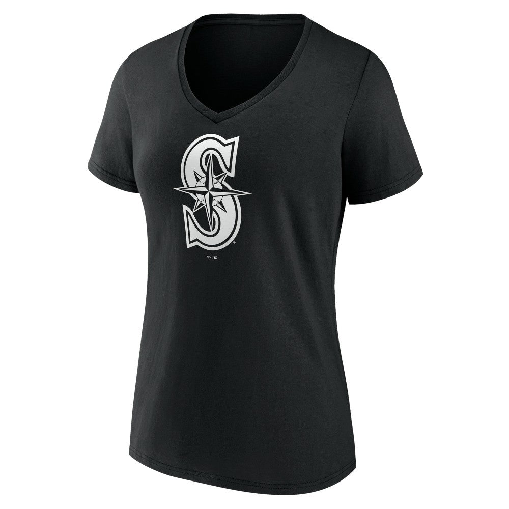 Seattle Mariners Women's Monochrome Personalized Name & Number V-Neck T-Shirt | MLB Discount