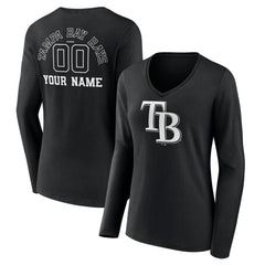 Tampa Bay Rays Women's Monochrome Personalized Name & Number Long Sleeve V-Neck T-Shirt | MLB Online