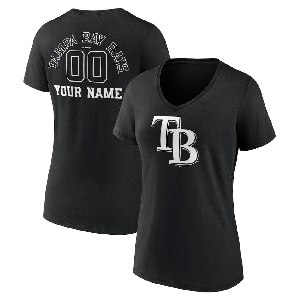 Tampa Bay Rays Women's Monochrome Personalized Name & Number V-Neck T-Shirt | MLB Outlet