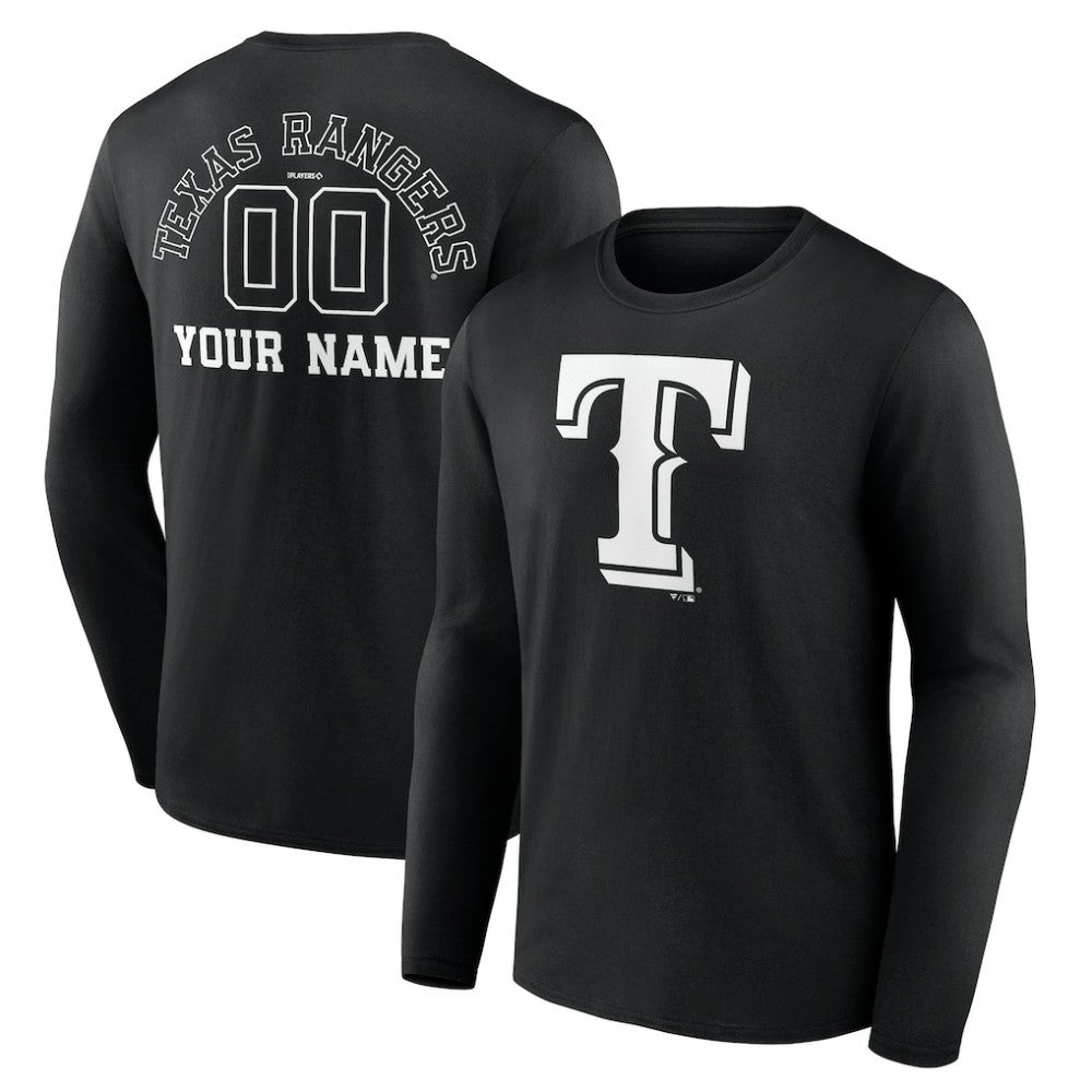 Texas Rangers Monochrome Personalized Name & Number Long Sleeve T-Shirt | MLB US