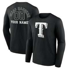 Texas Rangers Monochrome Personalized Name & Number Long Sleeve T-Shirt | MLB US