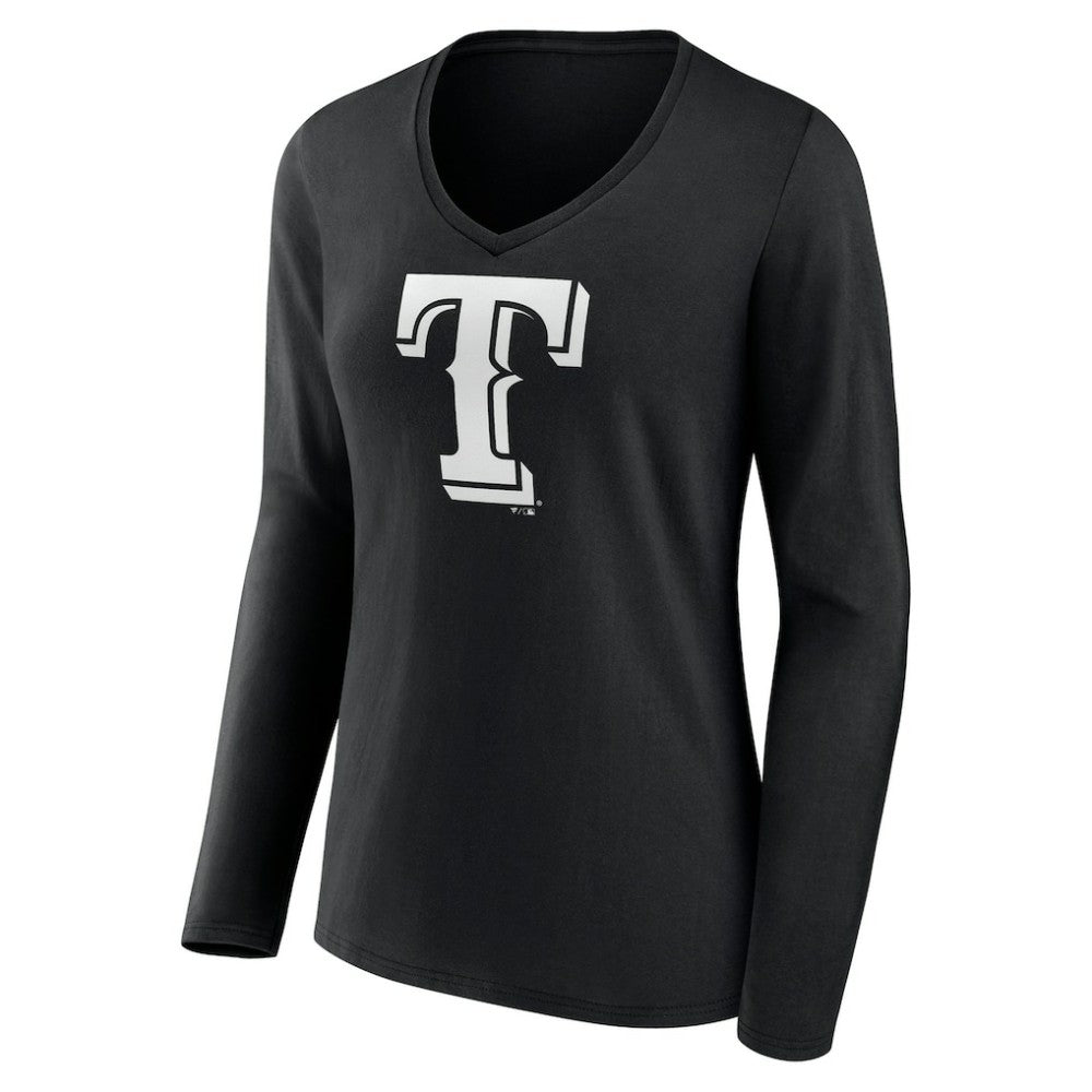 Texas Rangers Women's Monochrome Personalized Name & Number Long Sleeve V-Neck T-Shirt | MLB Shop