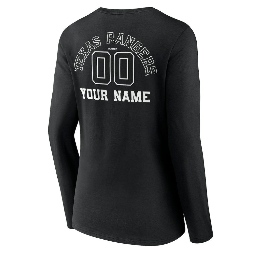 Texas Rangers Women's Monochrome Personalized Name & Number Long Sleeve V-Neck T-Shirt | MLB Shop