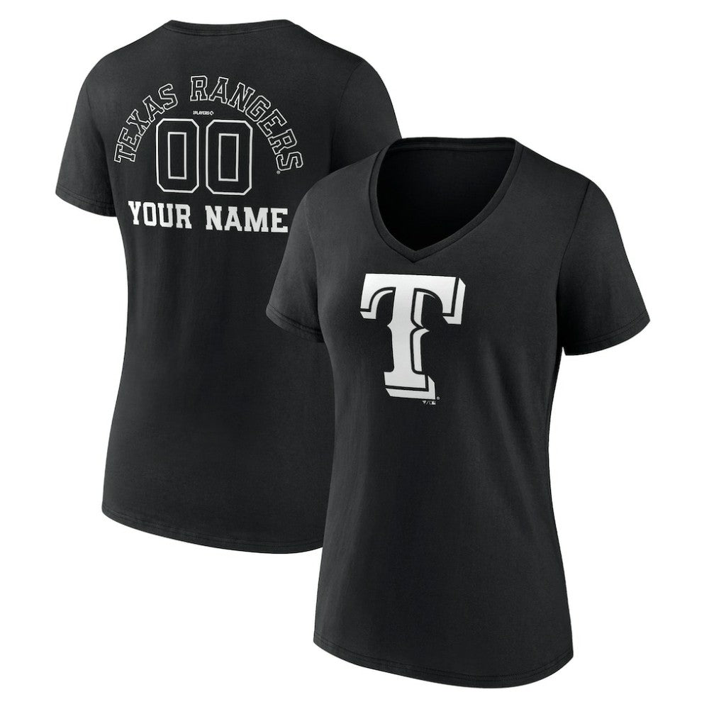 Texas Rangers Women's Monochrome Personalized Name & Number V-Neck T-Shirt | MLB Sale