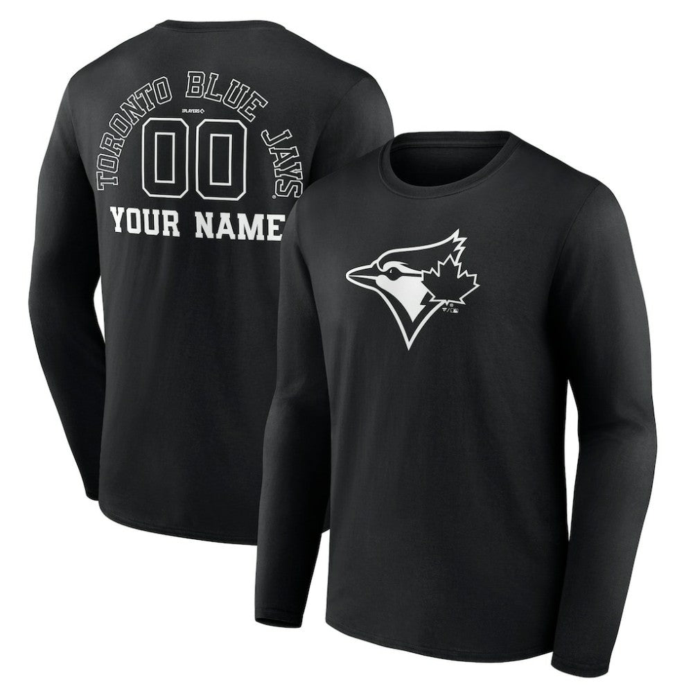 Toronto Blue Jays Monochrome Personalized Name & Number Long Sleeve T-Shirt | MLB Discount