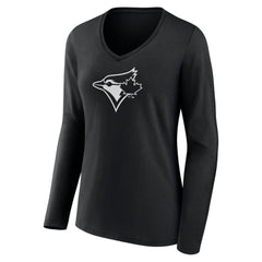Toronto Blue Jays Women's Monochrome Personalized Name & Number Long Sleeve V-Neck T-Shirt | MLB New