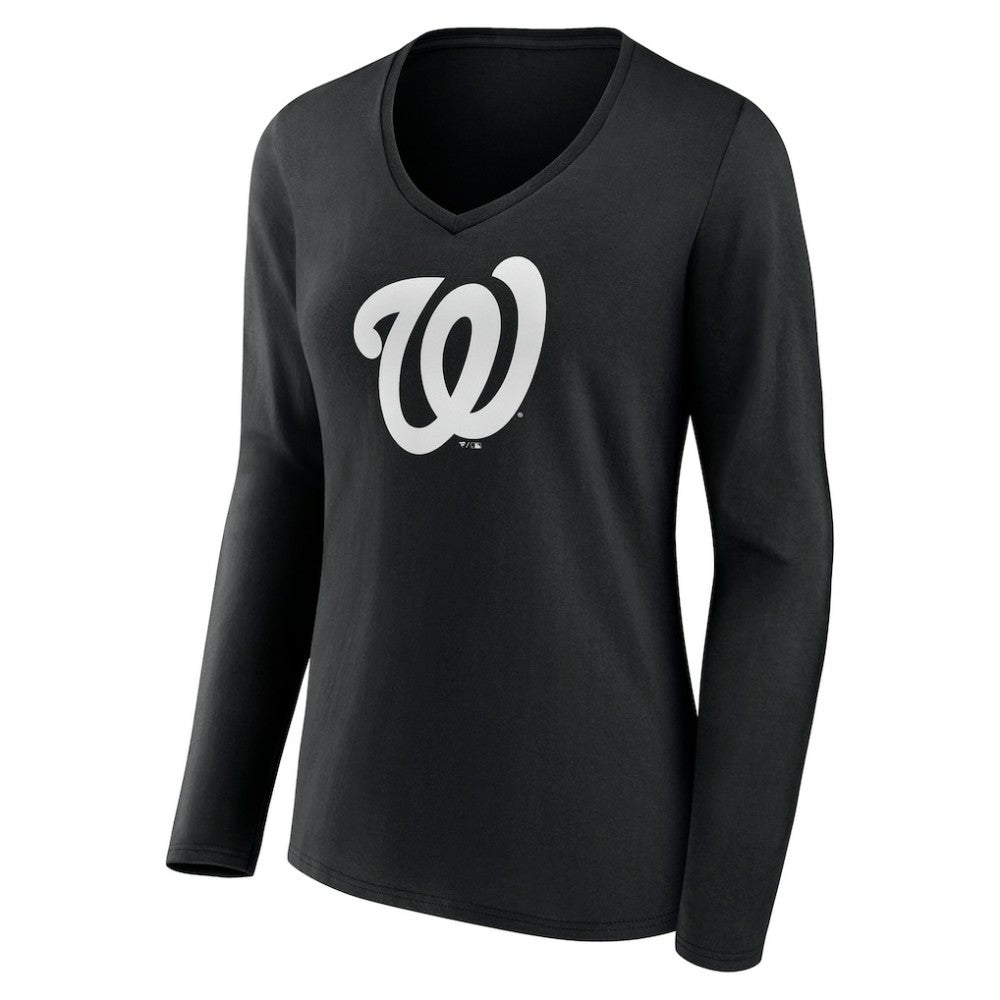 Washington Nationals Women's Monochrome Personalized Name & Number Long Sleeve V-Neck T-Shirt | MLB Online