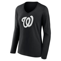 Washington Nationals Women's Monochrome Personalized Name & Number Long Sleeve V-Neck T-Shirt | MLB Online