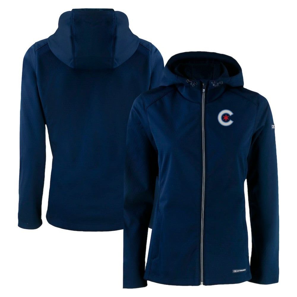 Chicago Cubs Cutter & Buck Women's City Connect Evoke Eco Softshell Recycled Full-Zip Hoodie Jacket | MLB For sale