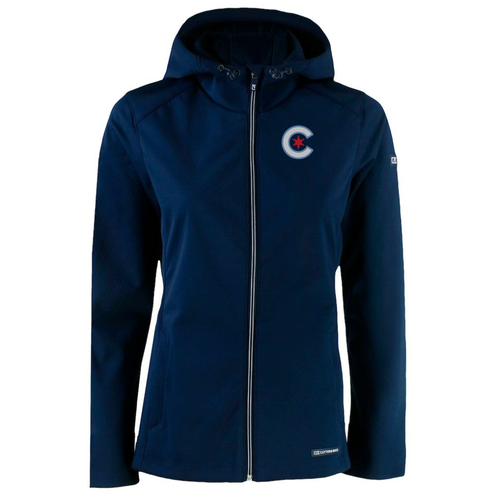 Chicago Cubs Cutter & Buck Women's City Connect Evoke Eco Softshell Recycled Full-Zip Hoodie Jacket | MLB For sale
