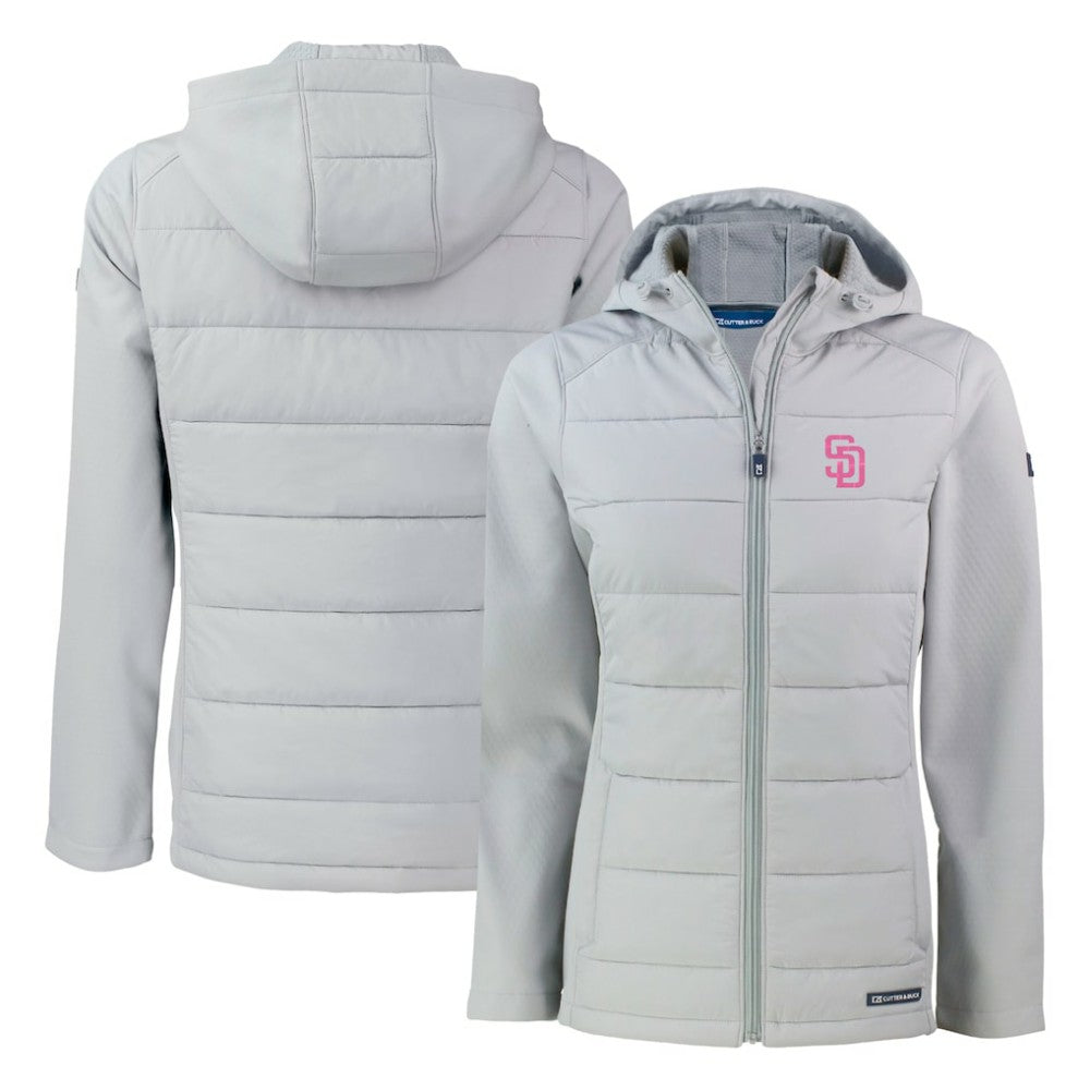 San Diego Padres Cutter & Buck Women's City Connect Evoke Hybrid Eco Softshell Recycled Full-Zip Hoodie Jacket | MLB New