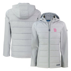 San Diego Padres Cutter & Buck Women's City Connect Evoke Hybrid Eco Softshell Recycled Full-Zip Hoodie Jacket | MLB New
